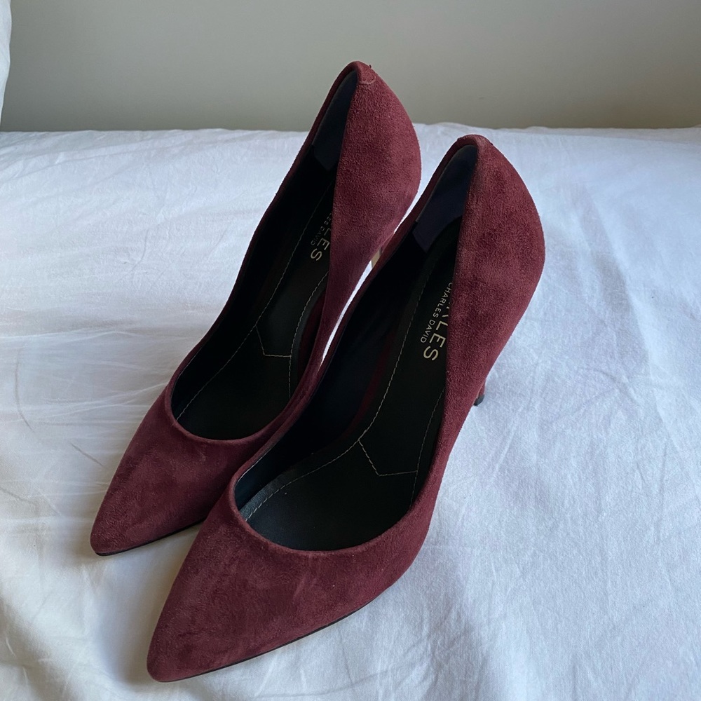 Charles David Pointed Maroon Suede Heel